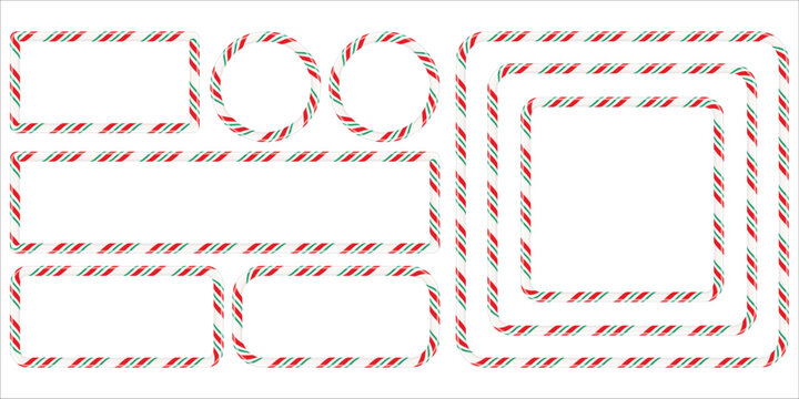 Candy cane frames and borders set for festive holiday design elements