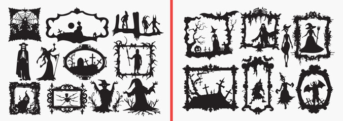 forest animal silhouettes, woodland creature vector, nature frame clipart, wild animal illustration, deer forest art, rustic woodland design, animal shadow graphics, wildlife frame svg, forest life ve