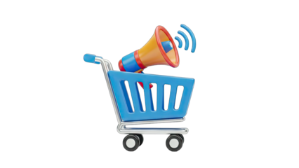 Shopping Cart with Megaphone Announcing Sales