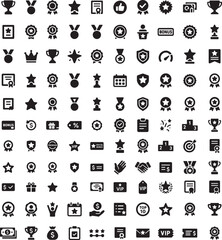 Reward and recognition solid icons set with trophy medal star certificate and achievement symbols