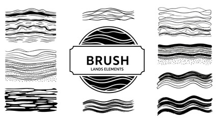 Set of various hand-drawn brush strokes and wavy line elements.