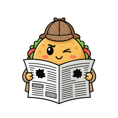 Taco detective reading a newspaper with eye holes