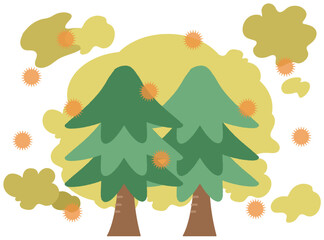 花粉が飛散するスギ花粉のイメージイラスト