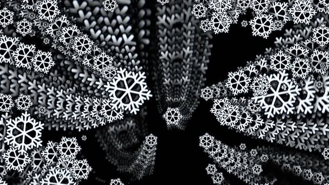 Seamless animation of illustration of  snowflakes falling with lines echo effect