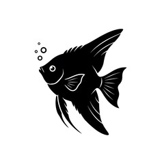 A black silhouette of a fish vector illustration designed as a nature symbol for a sea animal tattoo art icon