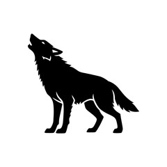 A black silhouette of a wild wolf predator and canine mammal isolated on white for a nature wildlife animal vector illustration