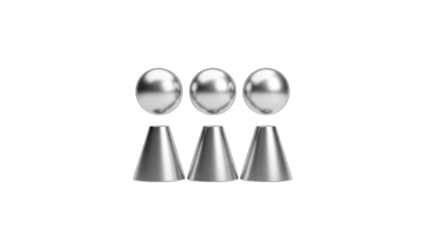 Silver Spheres and Cones on White Background