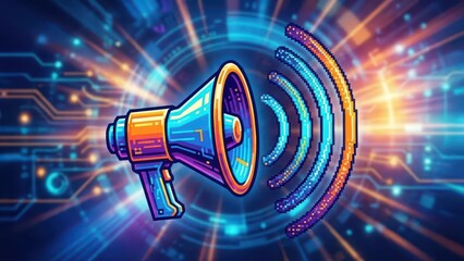 Stylized Megaphone with Digital Waves. Ai generation