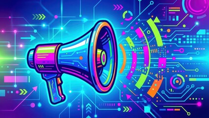 Futuristic Megaphone with Digital Elements. Ai generation