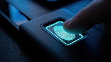 Finger on Glowing Fingerprint Scanner. Ai generation