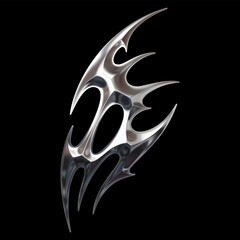 Chrome tribal abstract shape with sharp spiky forms