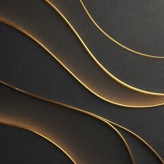 Naklejka premium Luxurious abstract pattern of glowing gold lines on deep charcoal backdrop, forming minimal curved geometry.