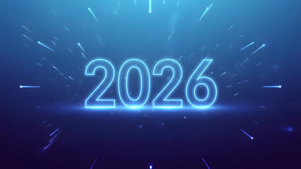New year 2026 celebration background with glowing blue digits and moving light particles