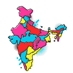 Colorful India Map Illustration with State Borders and Abstract Geometric Elements. Multi-Colored Political Map Vector of Republic of India for Education, Travel, and Infographic Design