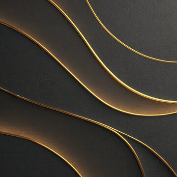 Luxurious abstract pattern of glowing gold lines on deep charcoal backdrop, forming minimal curved geometry.
