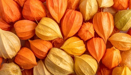 Close-up of Vibrant Orange Physalis Fruits in Autumn.