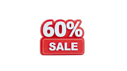 3D 60% Off Sale Badge with Transparent Background