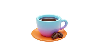 Obraz premium 3D Cute 3D Coffee Cup with Coffee Beans on Saucer on transparent background