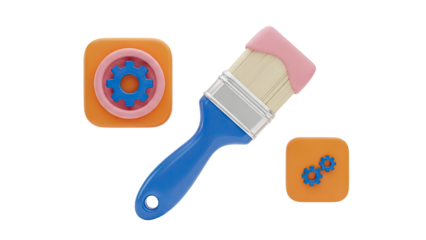 3D Paintbrush and Gear Icons on transparent background