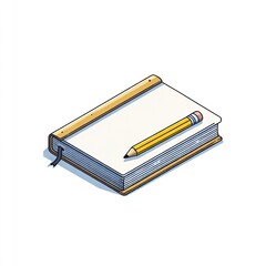 Notebook and pencil illustration on white background for design