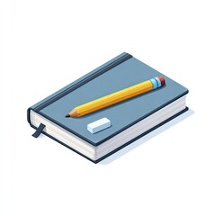 Notebook with pencil and eraser isolated on white background illustration