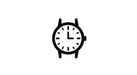 Classic wristwatch icon in solid black color with a round face and simple hands showing time for punctuality and schedule themes.