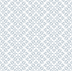 Flower geometric pattern. Seamless vector background. White and gray ornament. Ornament for fabric, wallpaper, packaging. Decorative print