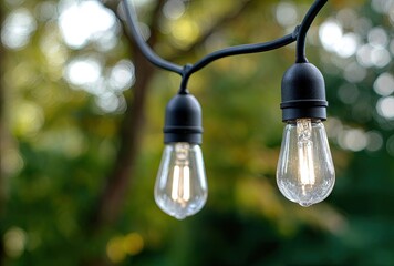 Outdoor string lights illuminated with bokeh background
