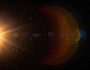 Bright light flare with bokeh on black background