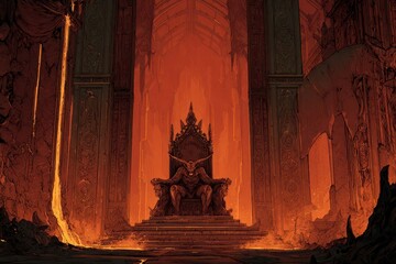 Epic Fantasy Illustration: Fiery Underworld, Lava Throne, and Lost Souls