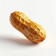 Close-up studio shot of a single, freshly shelled peanut, isolated