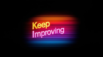 Bright illumination of the slogan Keep Improving in a gradient style with overlapping colors on a dark background