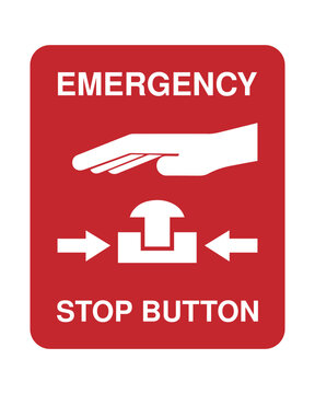Emergency Stop Button Safety Sign with White Hand and Arrows &ndash; High Quality Vectorial Stock Image