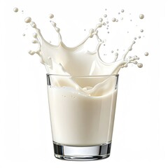 A glass fills, a white liquid erupts upward. Splashing