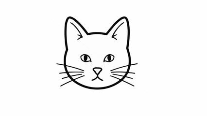 Cute Cat Face Line Art Illustration, Minimalist Black Outline Vector Kitten Head Icon. © DiyaZaal