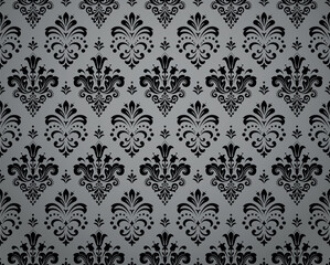 Floral pattern. Seamless vector background. Vintage wallpaper in the Baroque style. Gray and black ornament for fabric, wallpaper, packaging. Ornate Damask flower illustration