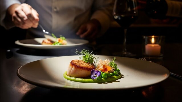 A fancy dinner with delicious food