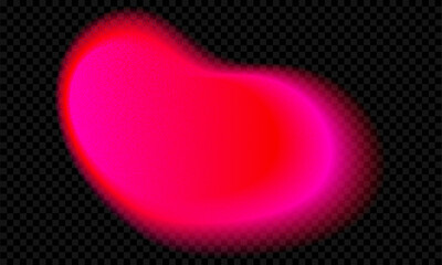 Red aura gradient blob. Pink color gradation on abstract shape. Blurry fluid glow texture overlay. Y2k fluorescent element with grain and ombre effect. Vibrant unfocused geometric vector spot