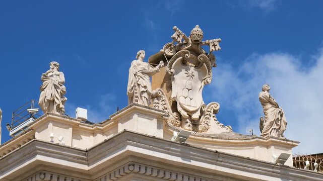 installed statues artworks wall st peter's basilica reflect renaissance artistry architectural context up close front saint close-up view vatican city 