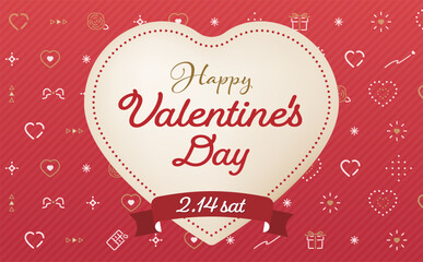 バレンタインデーのハートと幾何学模様のジオメトリックなフレームを使った広告ポスター用バナー背景