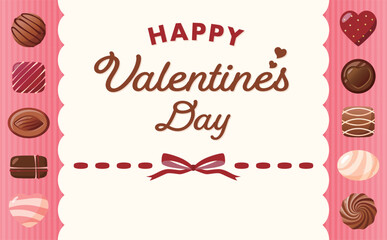 バレンタイン・バレンタインデー広告素材 - チョコレートとリボンのフレーム付き背景・テンプレート・背景素材・広告用
