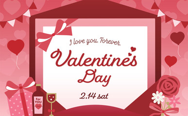 バレンタインデーギフトの広告に最適なメッセージカードと封筒と手紙を飾るフレームデザインの背景フレーム（バレンタイン素材）