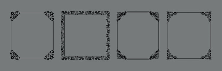 Set of decorative frames Elegant vector element for design in Eastern style, place for text. Floral black and gray borders. Lace illustration for invitations and greeting cards