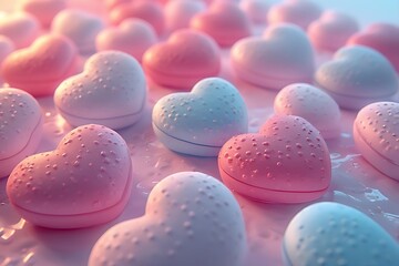 Modern Silicone Hearts in Soft Pastel Color Palette and Gentle Shadows.
