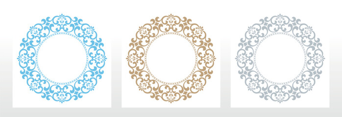Set of decorative frames Elegant vector element for design in Eastern style, place for text. Floral colored borders. Lace illustration for invitations and greeting cards