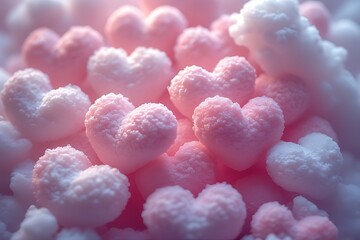 3D Puffy Pastel Hearts Floating Above Ethereal Aura Gradient.