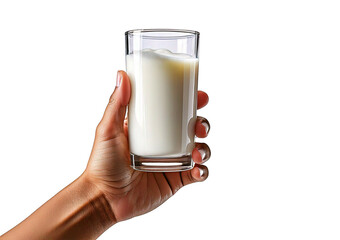 Hand with glass of milk isolated on transparent or white background