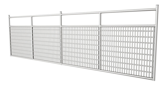 industrial wire mesh fence panel isolated. realistic 3d illustration of galvanized steel security barrier. portable metal construction site safety wall.