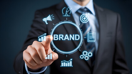 Corporate Branding and Strategic Marketing Concept with Digital Interface and Growth Icons