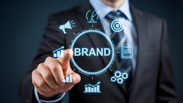 Corporate Branding and Strategic Marketing Concept with Digital Interface and Growth Icons - Powered by Adobe